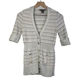 White House Black Market Metallic Striped Knit‎ Cardigan Sweater 3/4 Sleeve  XS